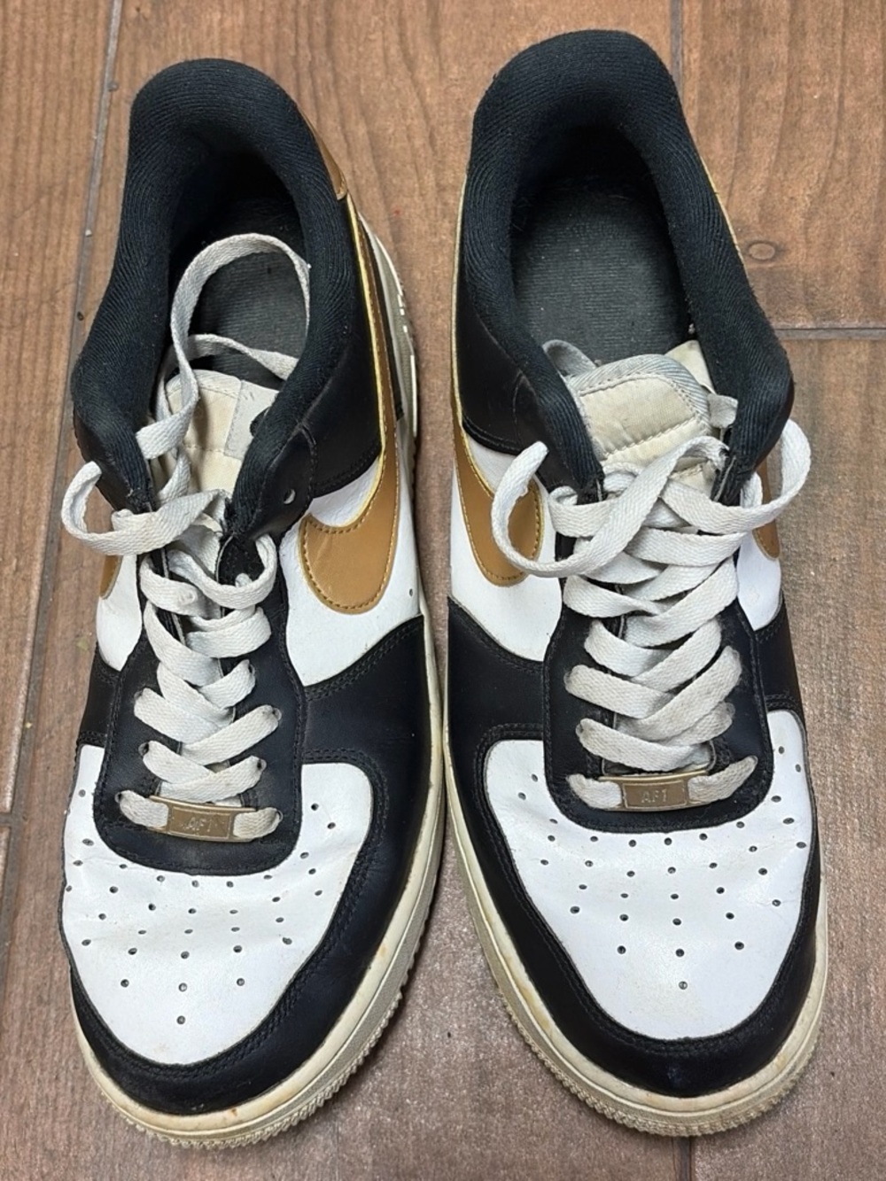 Men's Leather Low-Top Sneakers in White, Black & Gold